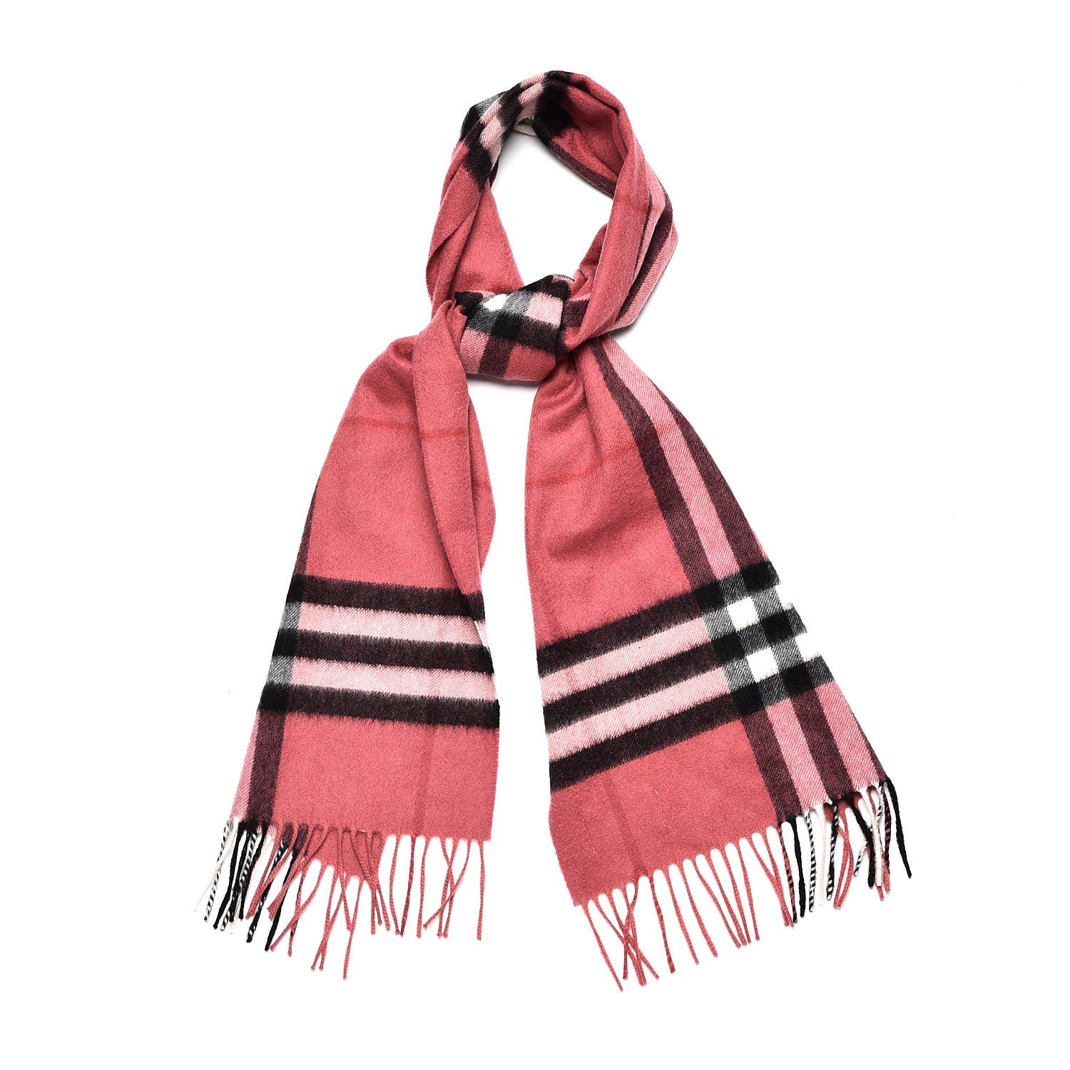 Burberry Cashmere Giant Check Fringe Scarf Pink 1 of 6