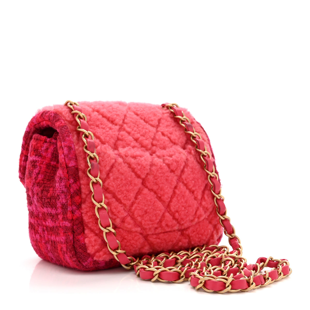 Chanel Shearling Tweed Quilted Mini Square Flap Bag Pink 3 of 10