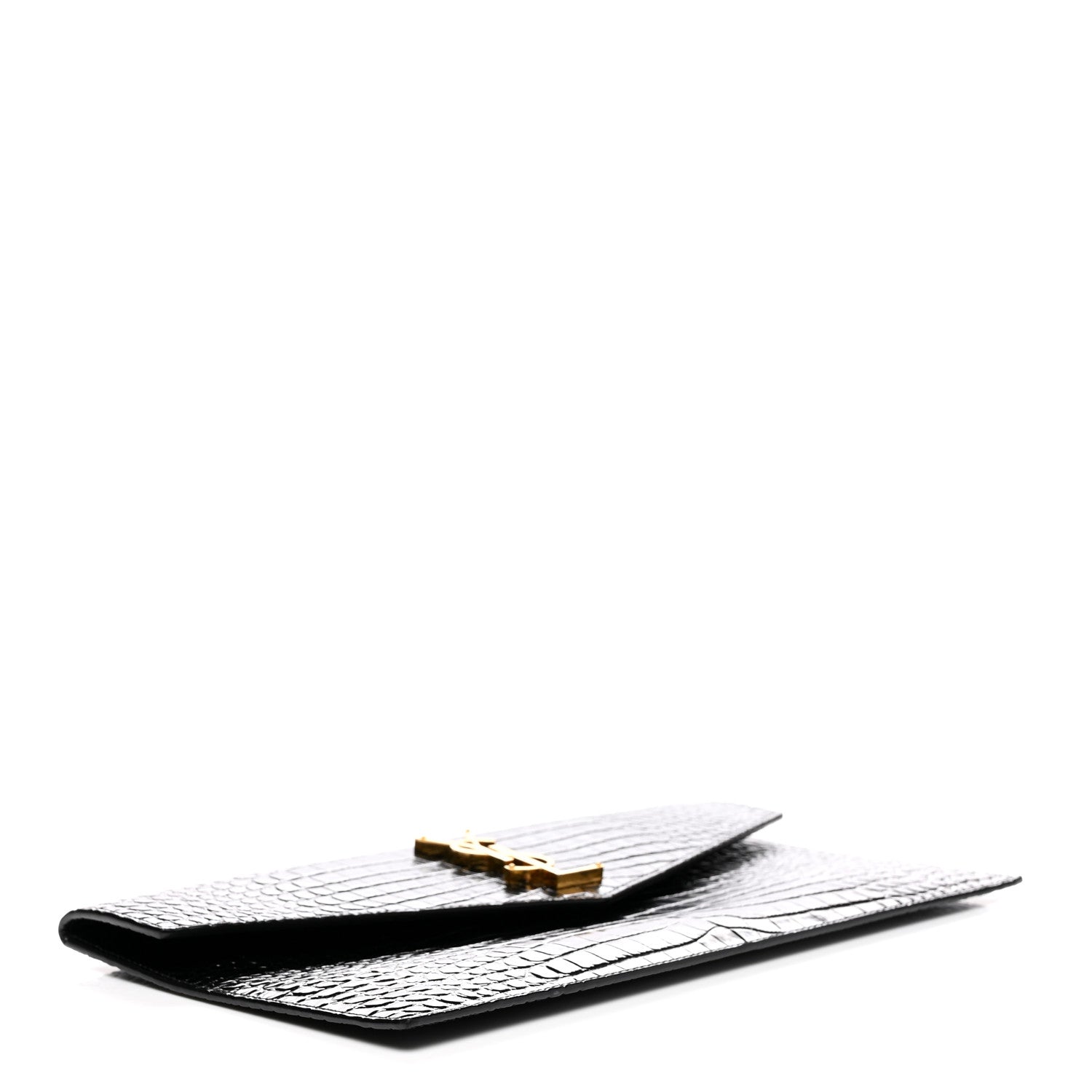Saint Laurent Calfskin Crocodile Embossed Uptown Monogram Clutch Black 4 of 7