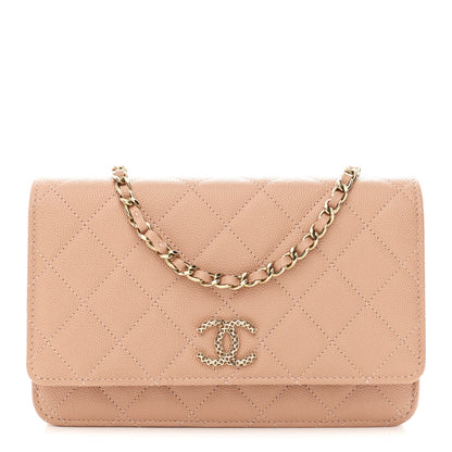 Chanel Caviar Quilted Perforated Metal CC Wallet On Chain WOC Beige 1 of 11