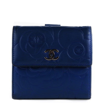 Chanel Lambskin Camellia Embossed French Wallet Blue 1 of 9