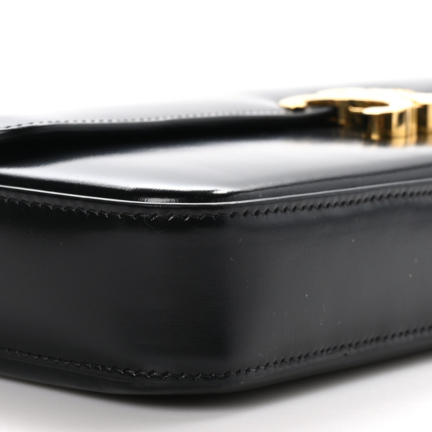 Shiny Calfskin Triomphe Chain Shoulder Bag Black