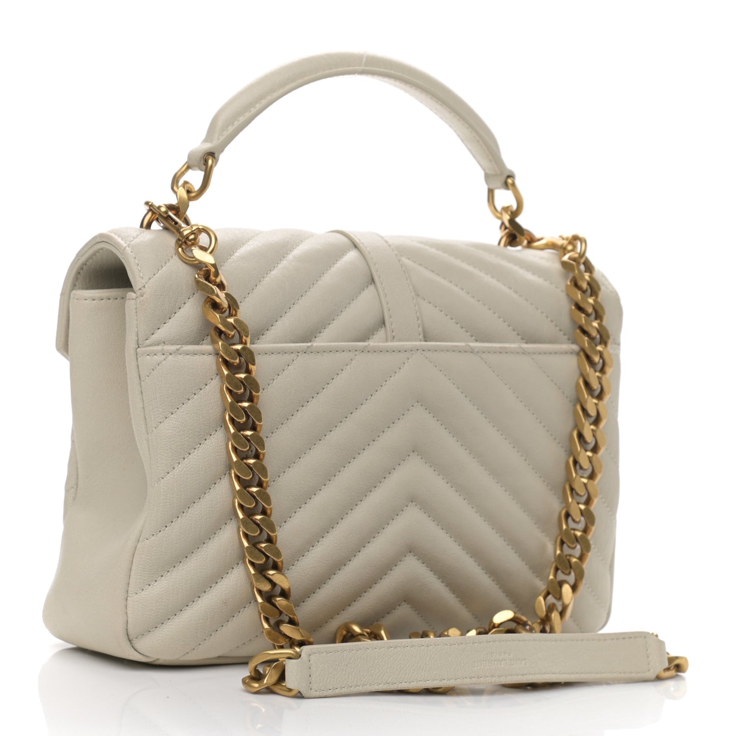 Sheepskin Matelasse Chevron Monogram Medium College Bag Crema Soft