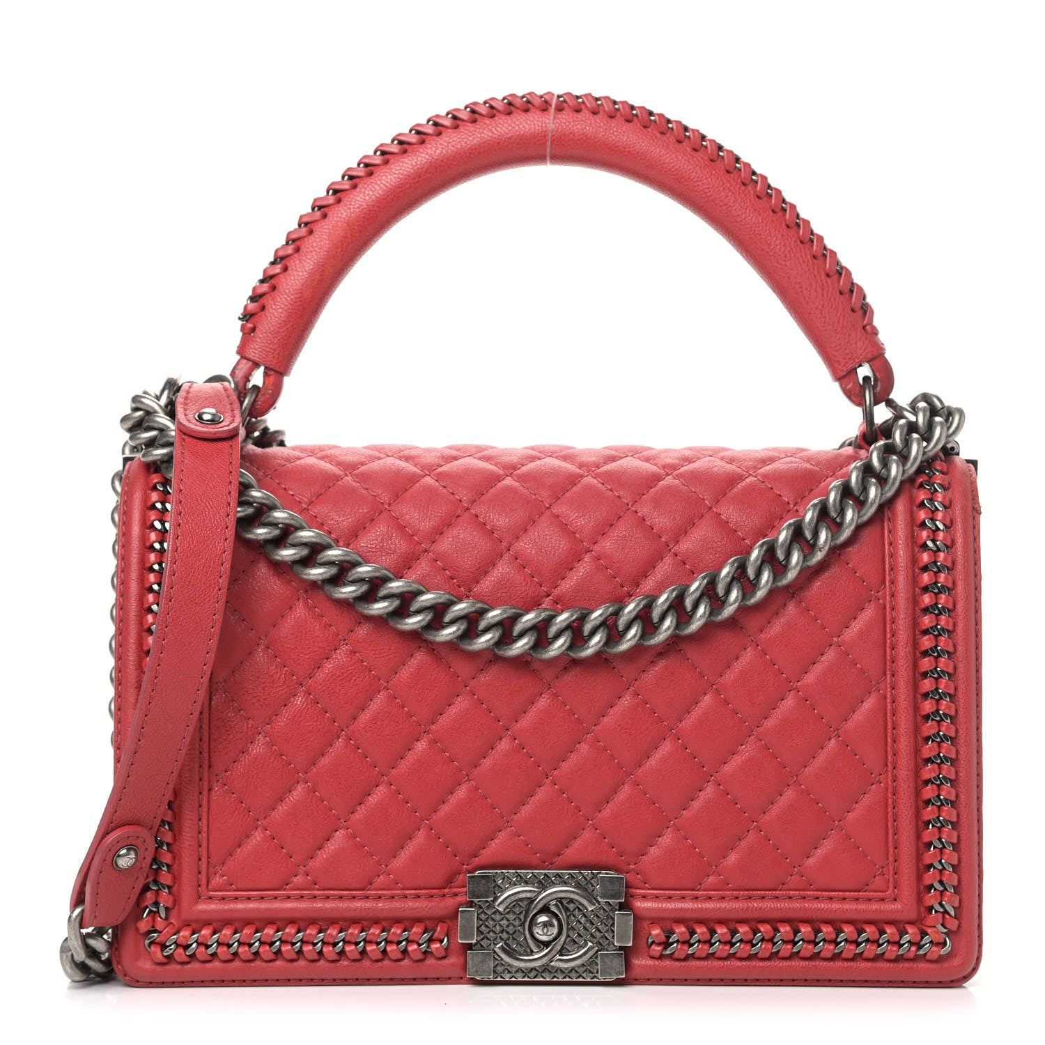 Chanel Calfskin Quilted New Medium Boy Top Handle Flap Red 1 of 14