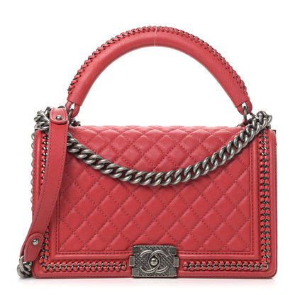 Chanel Calfskin Quilted New Medium Boy Top Handle Flap Red 1 of 14