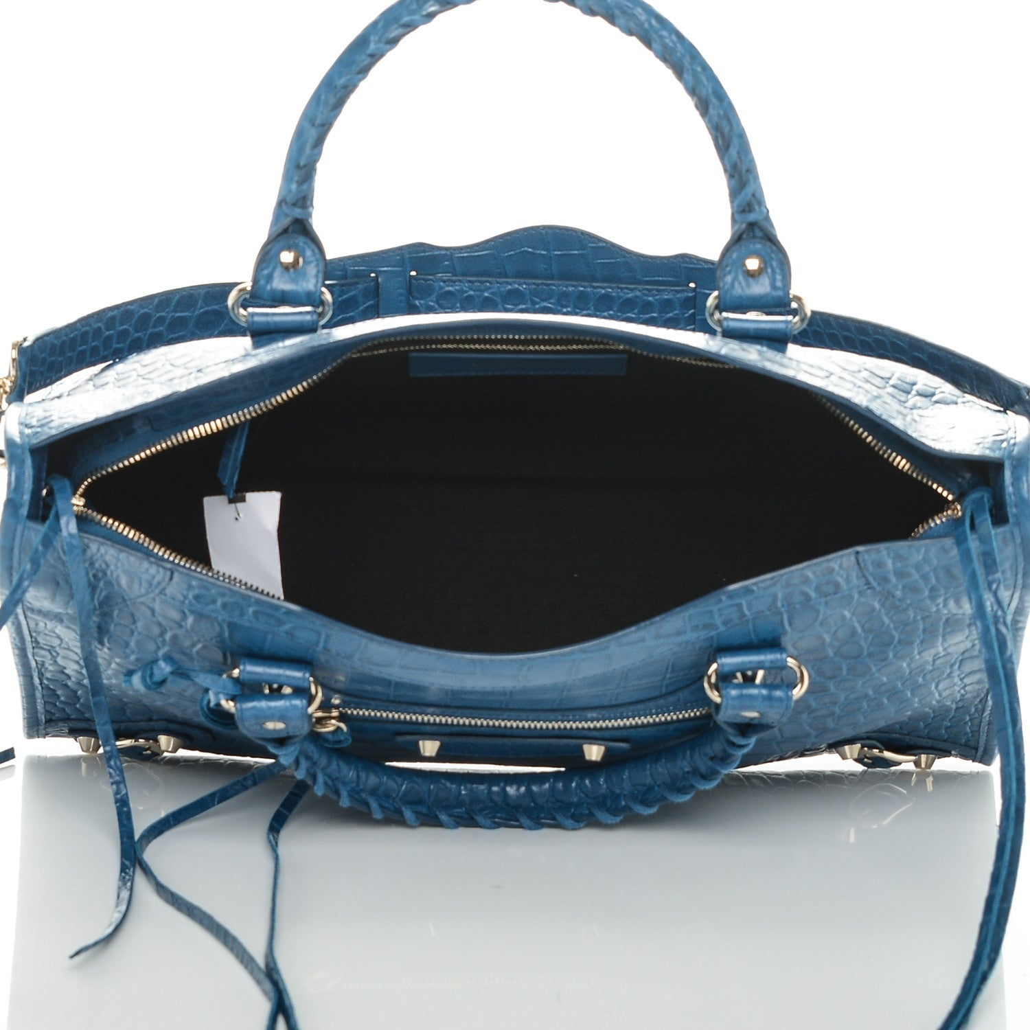 Balenciaga Calfskin Crocodile Embossed Classic Gold Hardware City Bleu Marine 5 of 7