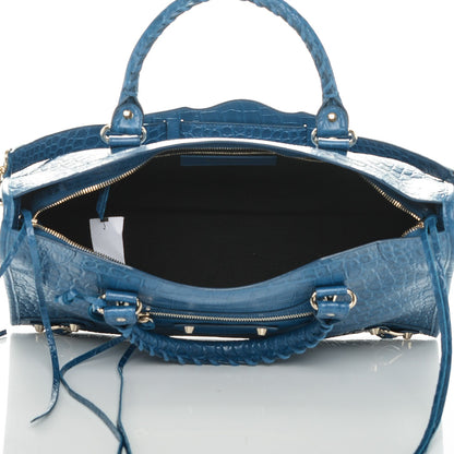 Balenciaga Calfskin Crocodile Embossed Classic Gold Hardware City Bleu Marine 5 of 7
