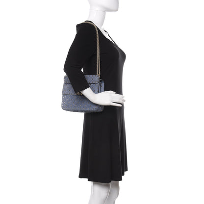 Valentino Garavani Suede Medium Rockstud Spike Shoulder Bag Blue 2 of 10