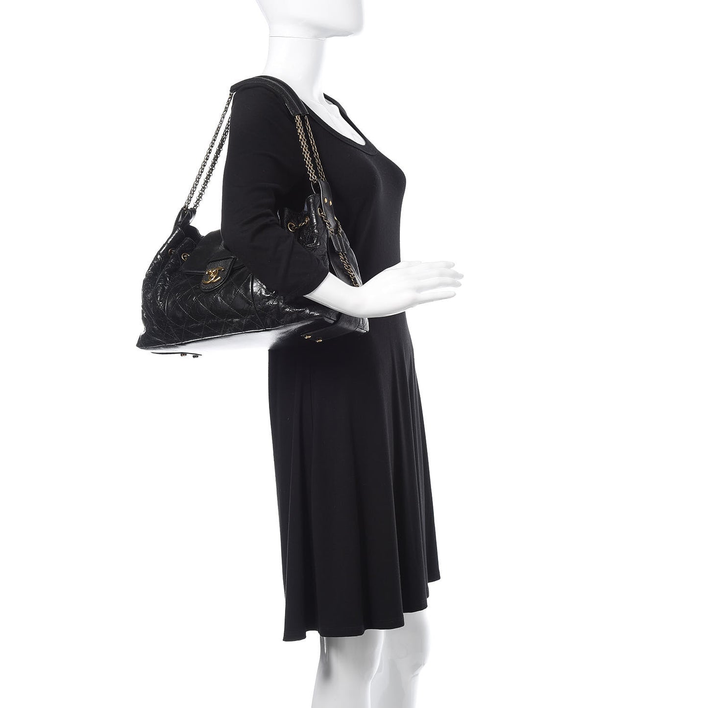 Glazed Calfskin Stingray Bindi CC Accordion Tote Black