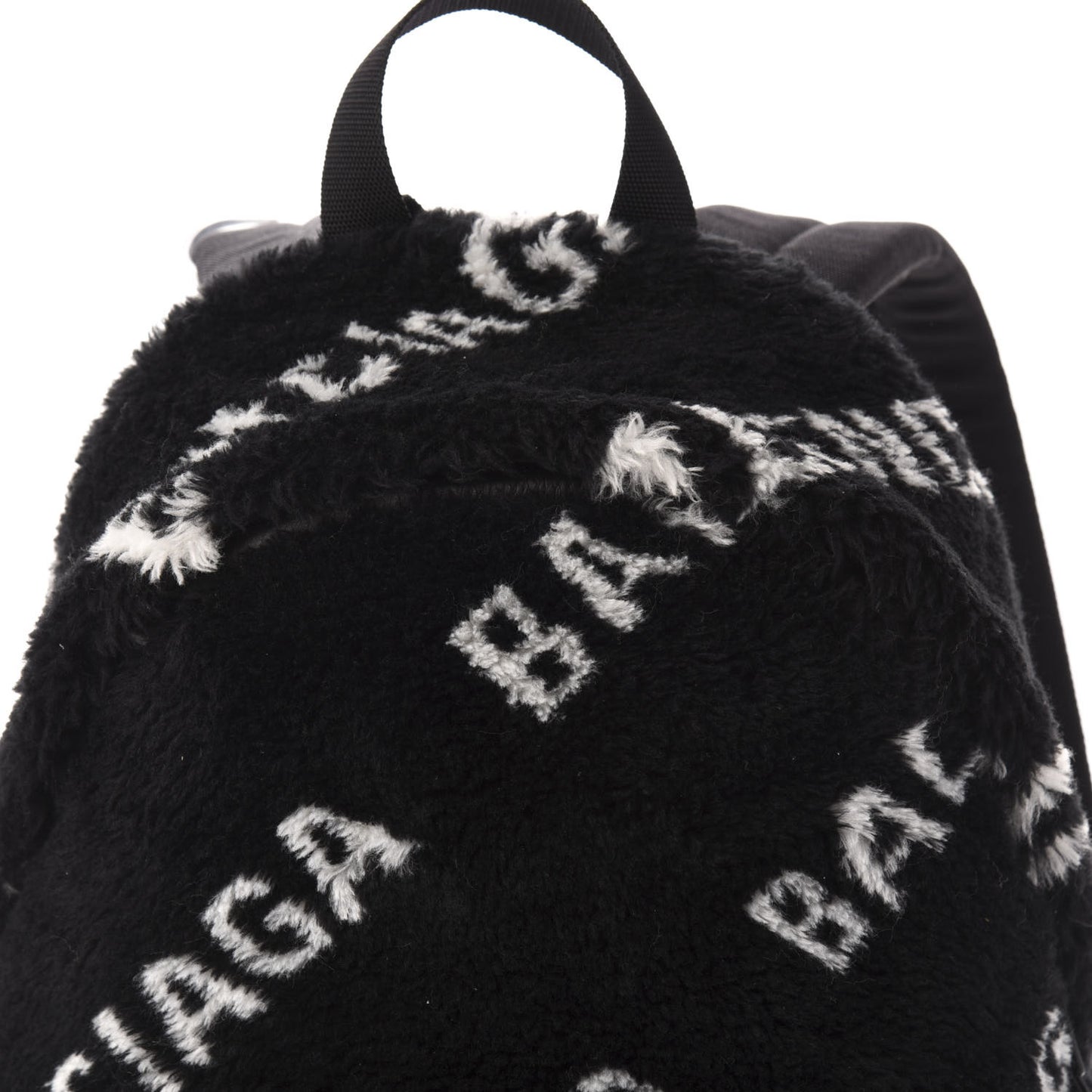 Faux Fur Diagonal Logo Small Everyday Backpack Black White