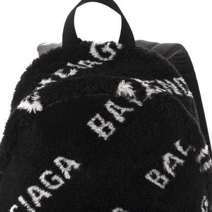Balenciaga Faux Fur Diagonal Logo Small Everyday Backpack Black White 9 of 9