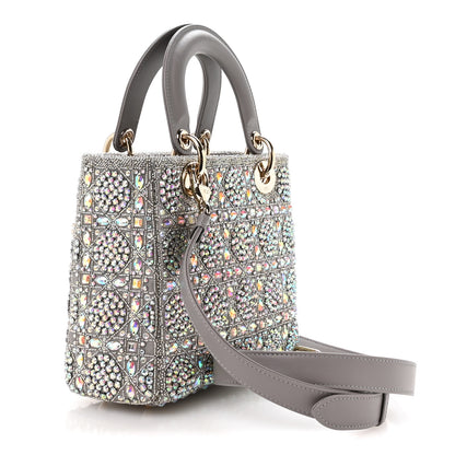 Christian Dior Calfskin Satin Celestial Bead Embroidery Embroidered Small Lady Dior Grey Multicolor 3 of 10