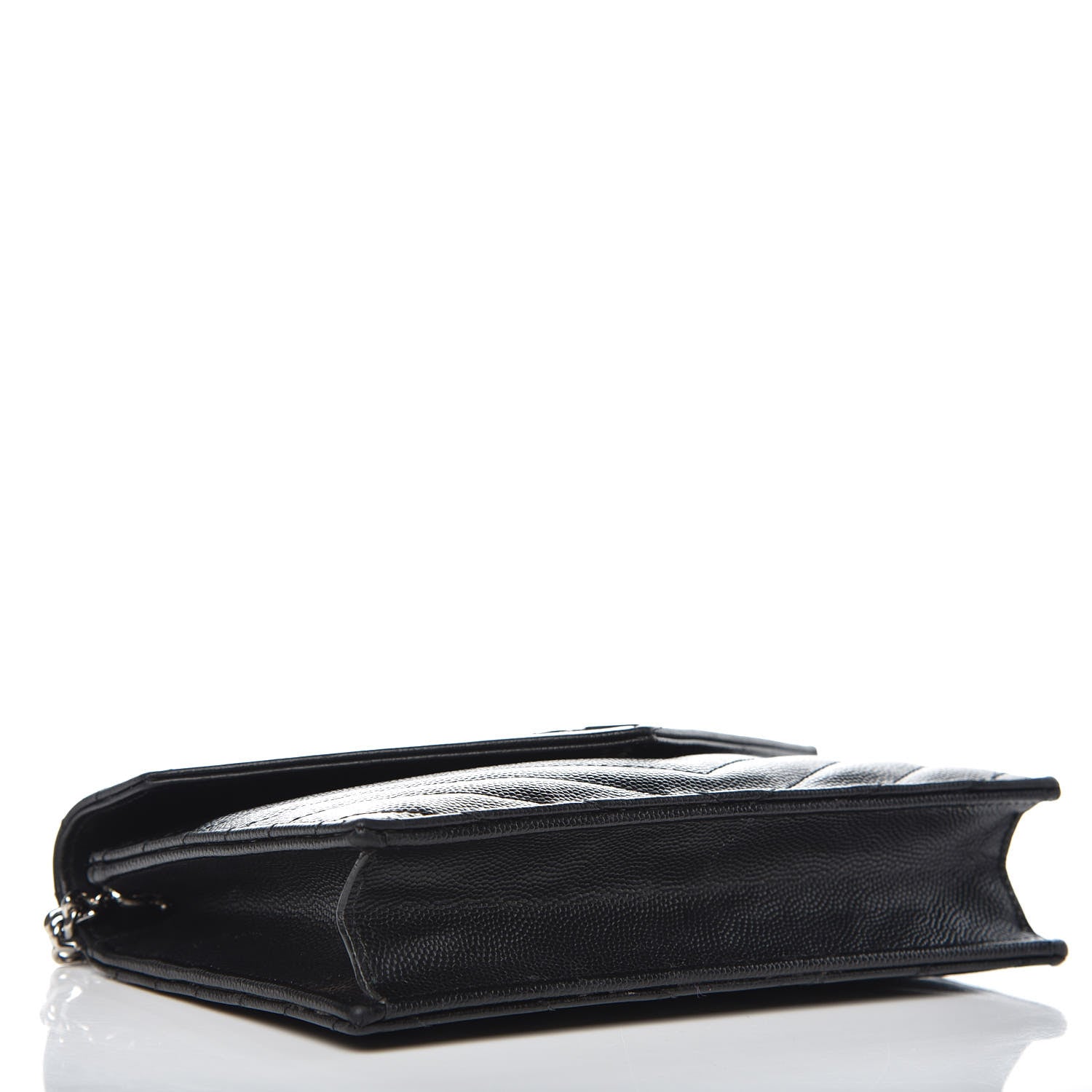 Saint Laurent Grain De Poudre Matelasse Chevron Monogram Envelope Chain Wallet Black 4 of 15