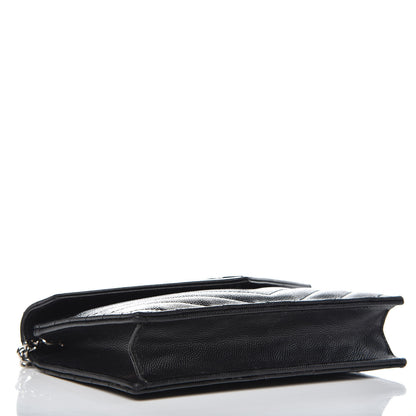 Saint Laurent Grain De Poudre Matelasse Chevron Monogram Envelope Chain Wallet Black 4 of 15