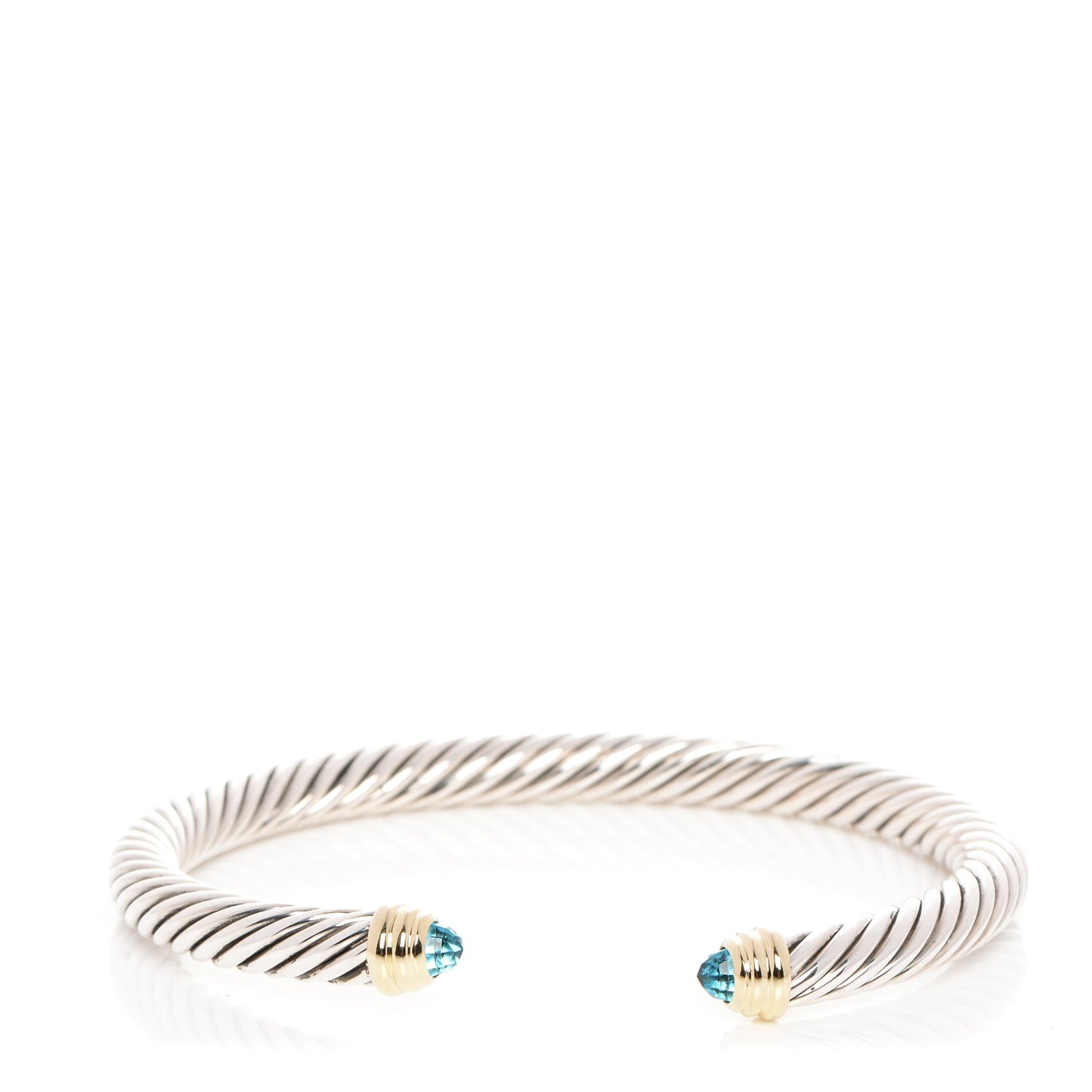 Sterling Silver 14K Yellow Gold Blue Topaz 5mm Cable Classics Petite Color Bracelet