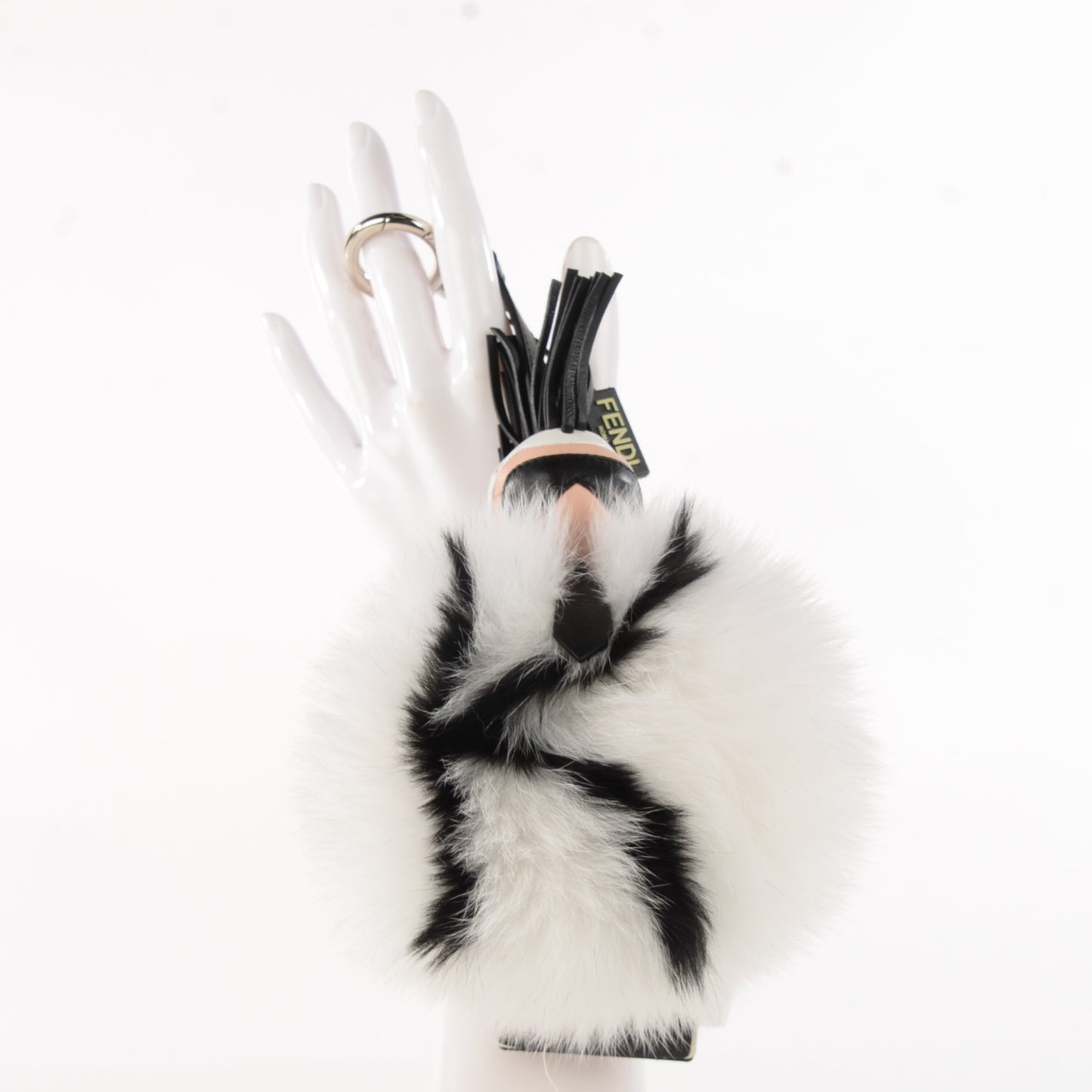 Lambskin Fox Fur Super Karlito Pom Pom Bag Charm Black White