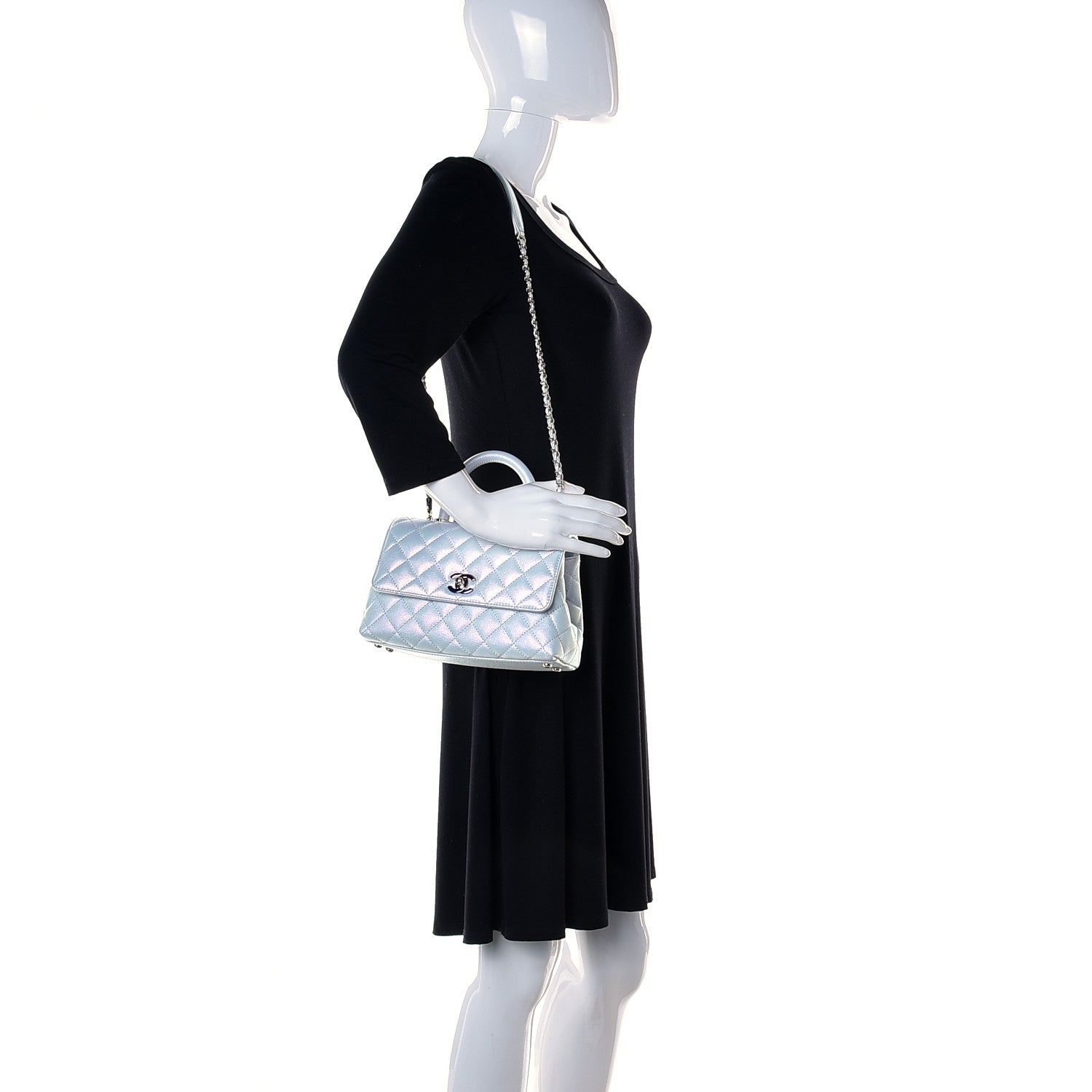 Chanel Iridescent Caviar Quilted Mini Coco Handle Flap Light Blue 2 of 9