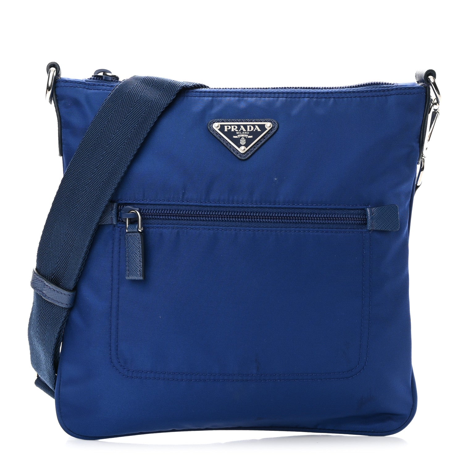 Prada Tessuto Nylon Saffiano Flat Messenger Bag Bluette 1 of 15