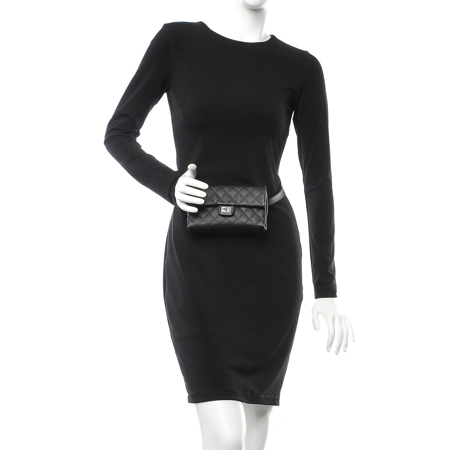 Grained Calfskin Quilted 2.55 Reissue Flap Belt Bag Clutch Black