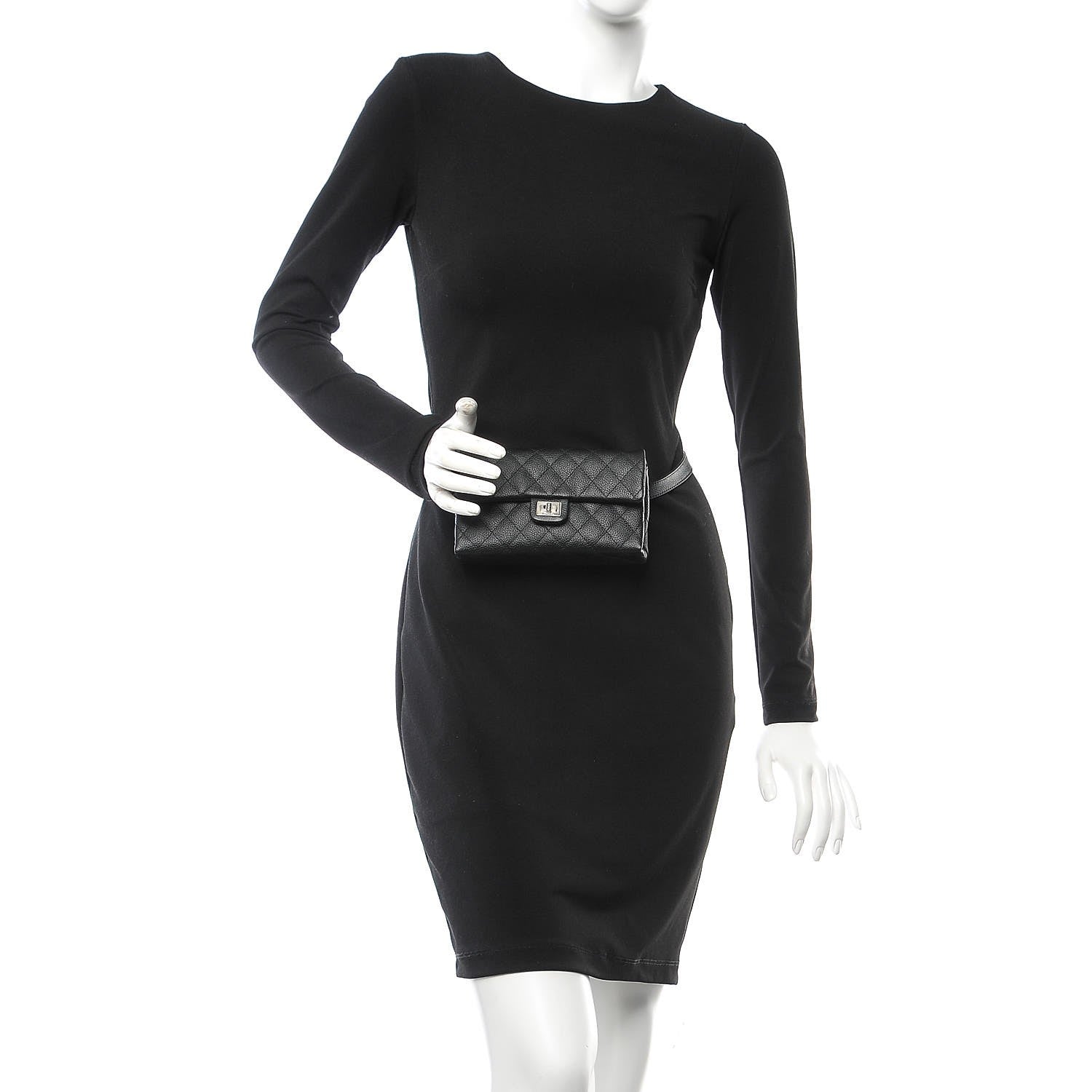 Chanel Grained Calfskin Quilted 2.55 Reissue Flap Belt Bag Clutch Black 2 of 7