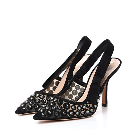 Christian Dior Suede Mesh Crystal Sling-Back Pumps 38 Black 3 of 11