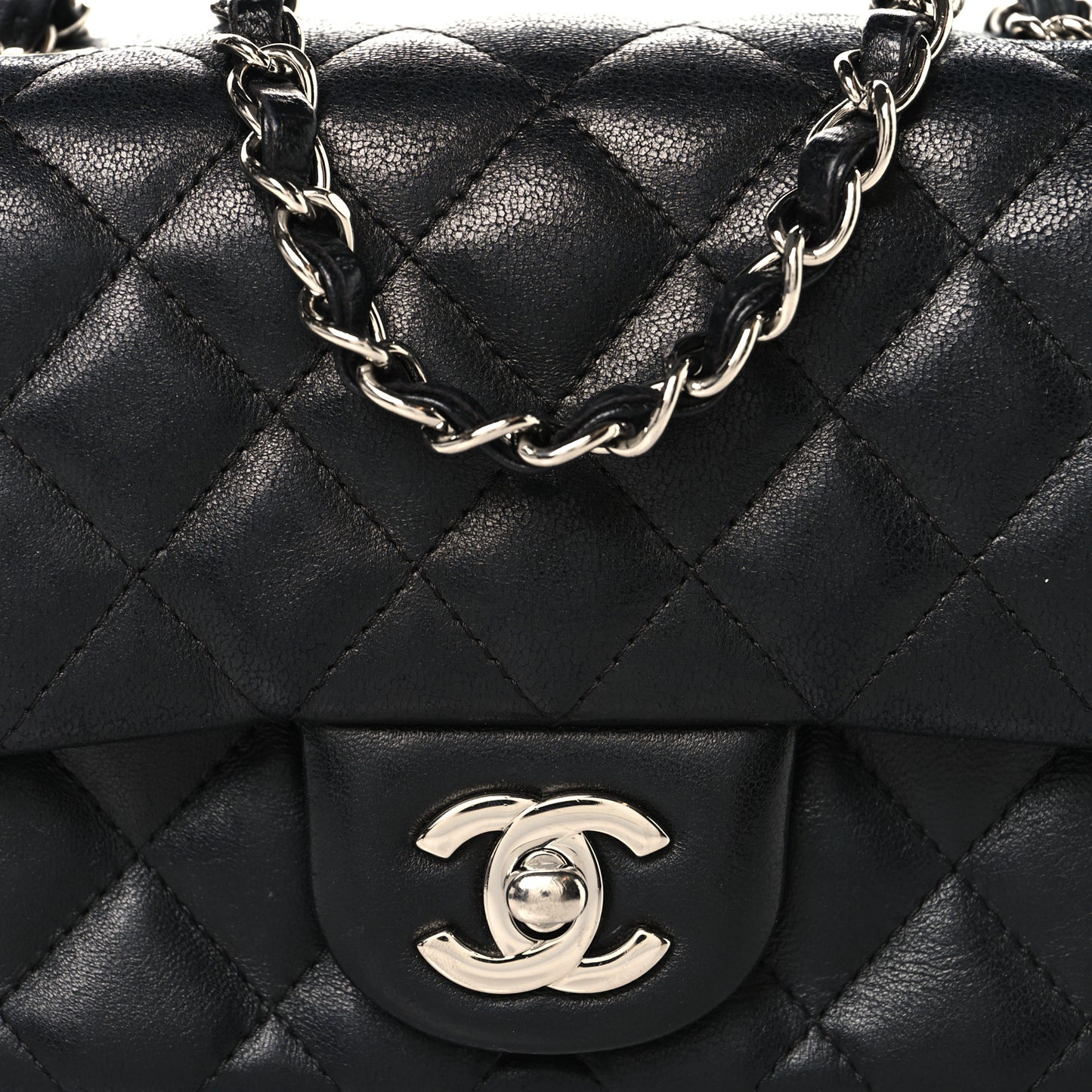 Lambskin Quilted Mini Square Flap Black
