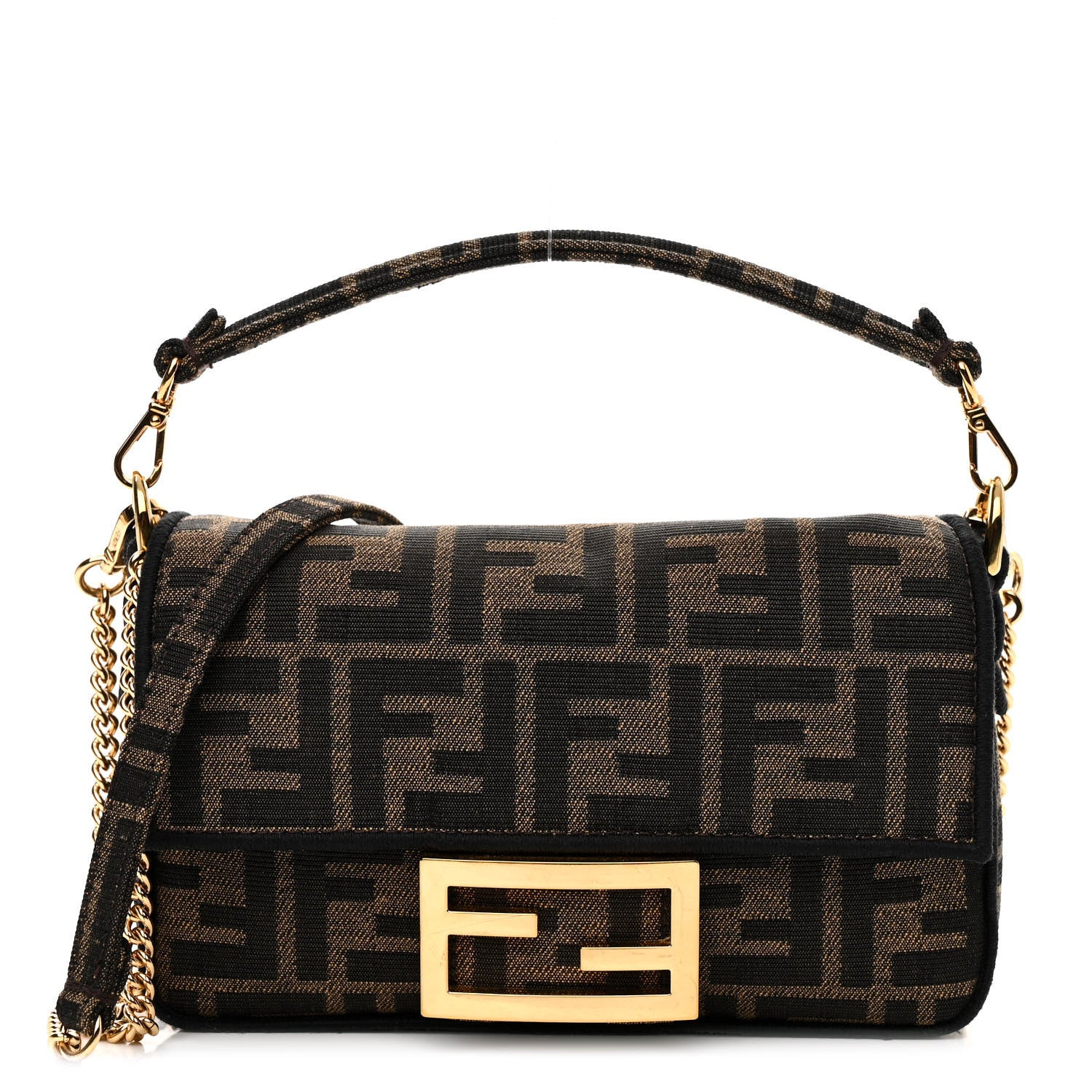 Fendi Fabric Jacquard FF 1974 Mini Baguette Tobacco Moro Black 1 of 13
