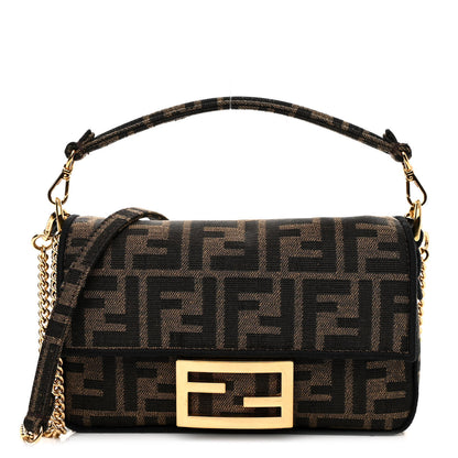 Fendi Fabric Jacquard FF 1974 Mini Baguette Tobacco Moro Black 1 of 13
