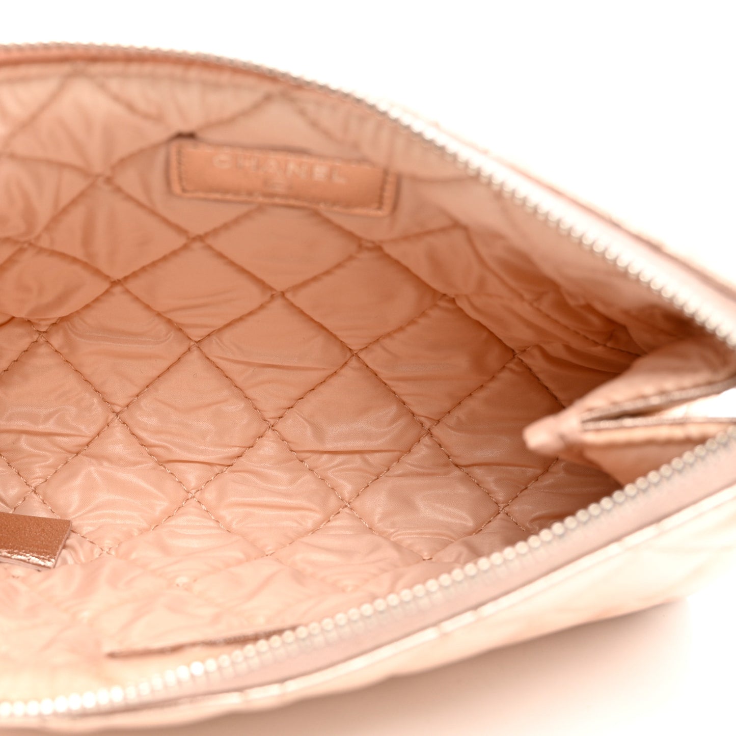 Metallic Lambskin Quilted Cosmetic Pouch Light Pink