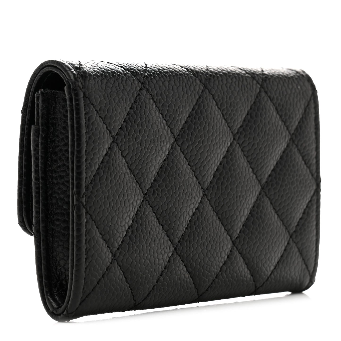 Caviar Quilted Flap Card Holder Black