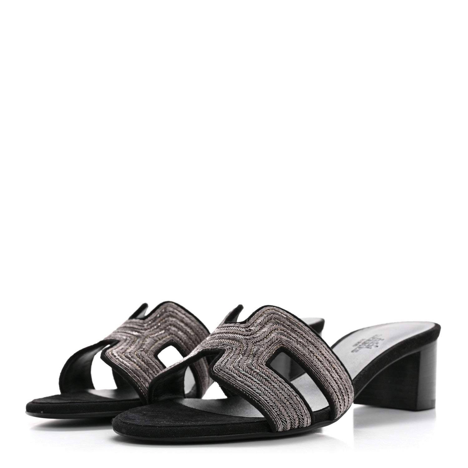 Hermes Chevre Velours Dabka Embroidered Oasis Sandals 37 Black 4 of 10