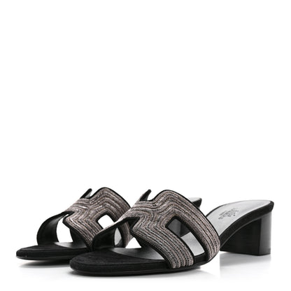 Hermes Chevre Velours Dabka Embroidered Oasis Sandals 37 Black 4 of 10