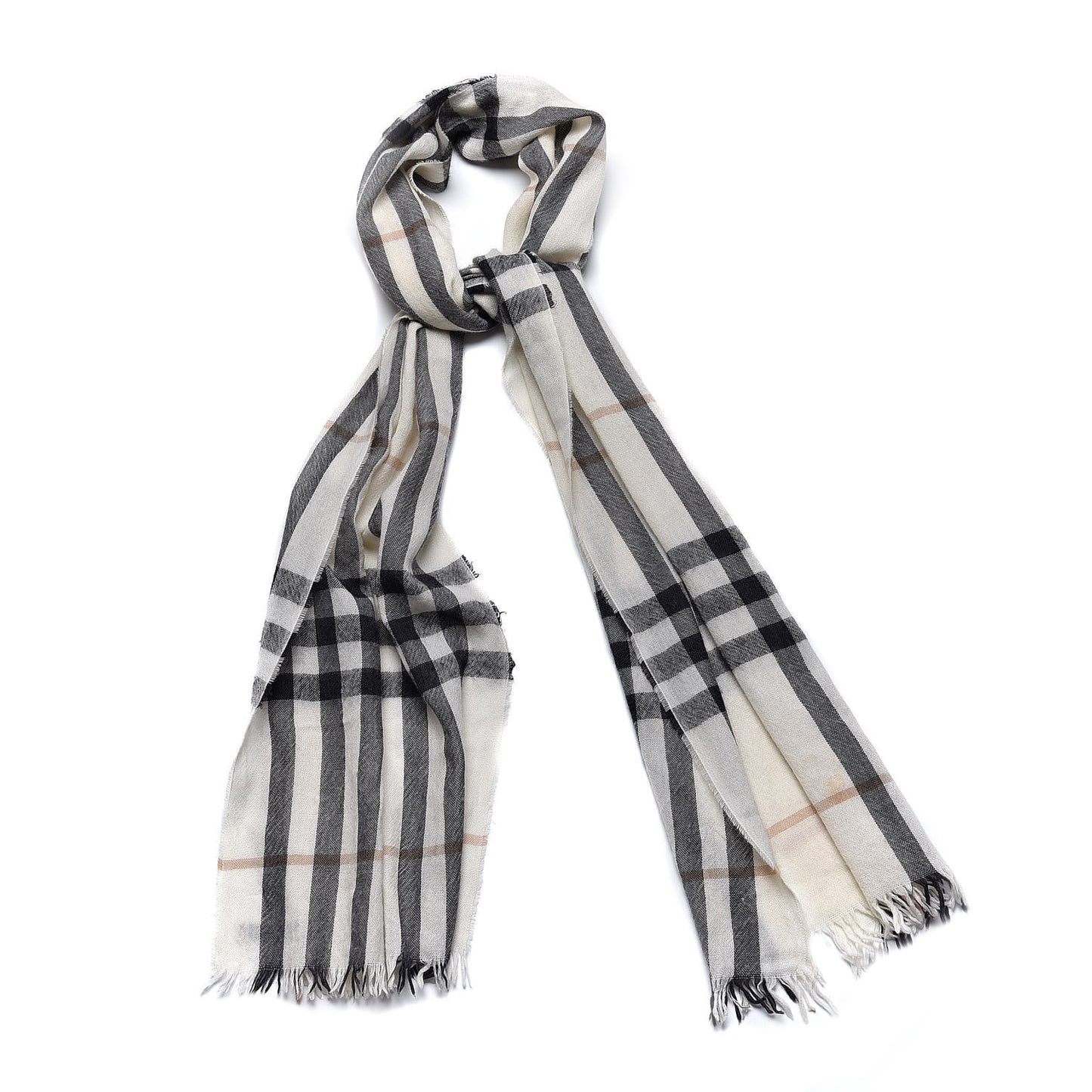 Wool Silk Gauze Giant Check Lightweight Scarf