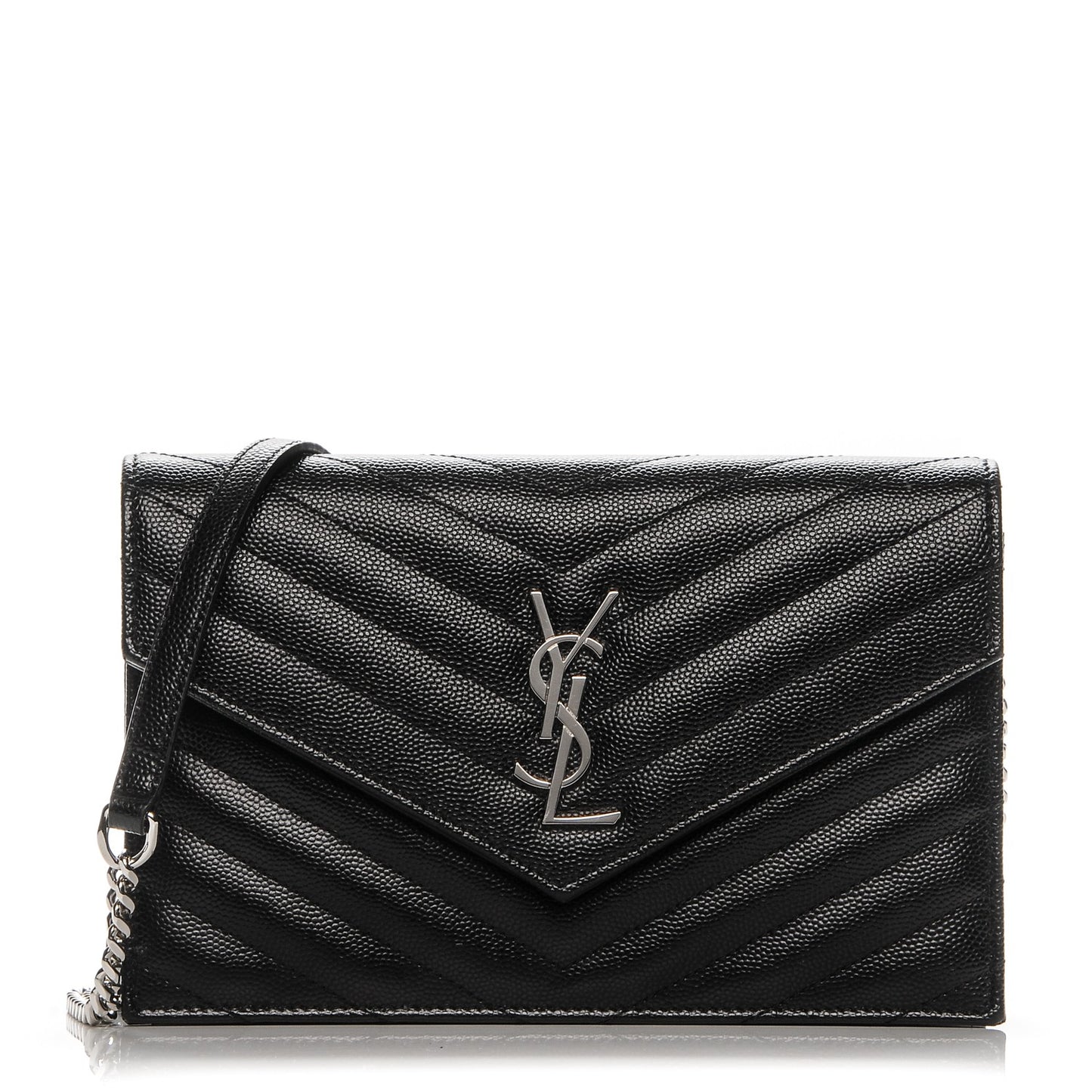 Grain De Poudre Matelasse Chevron Monogram Envelope Chain Wallet Black