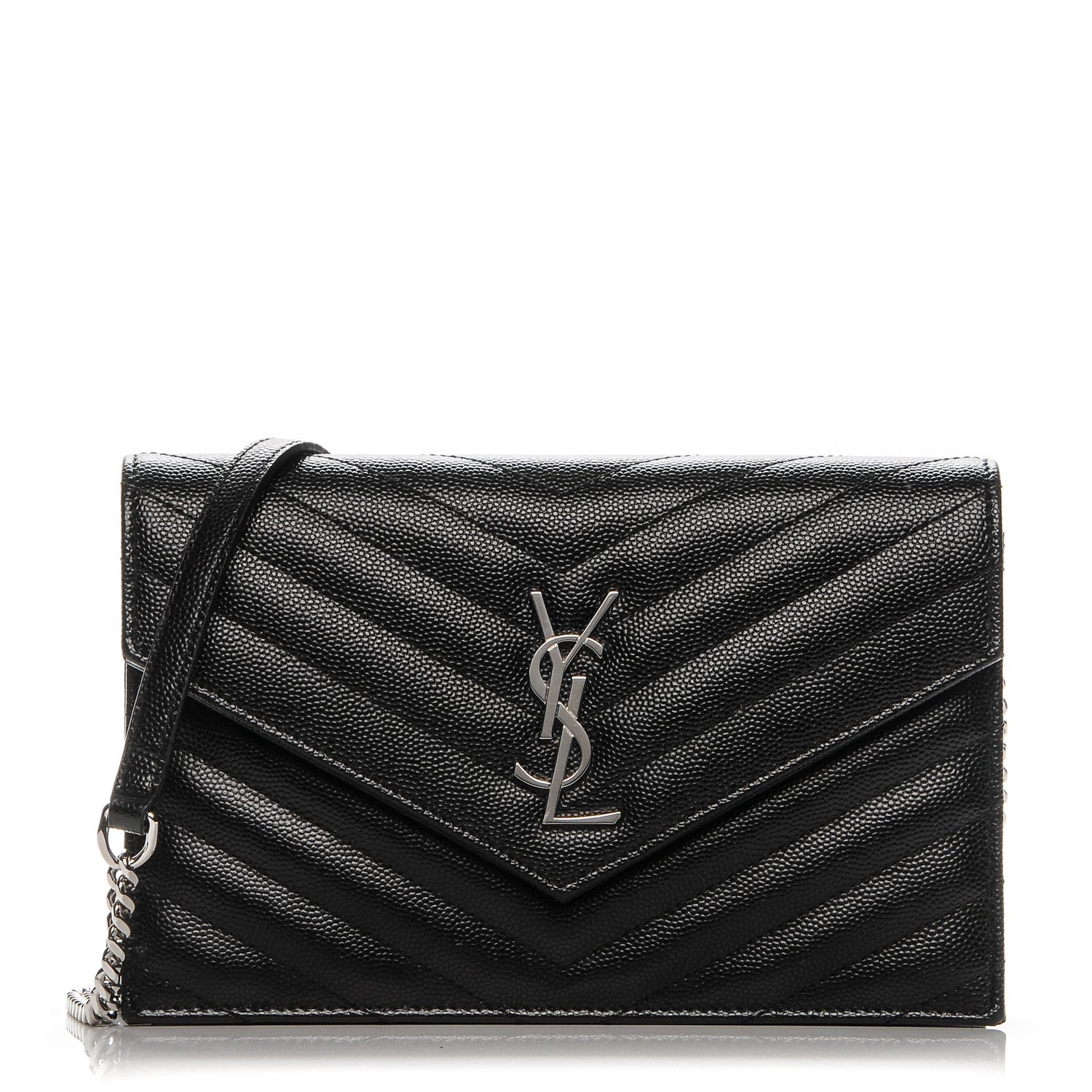 Saint Laurent Grain De Poudre Matelasse Chevron Monogram Envelope Chain Wallet Black 1 of 7