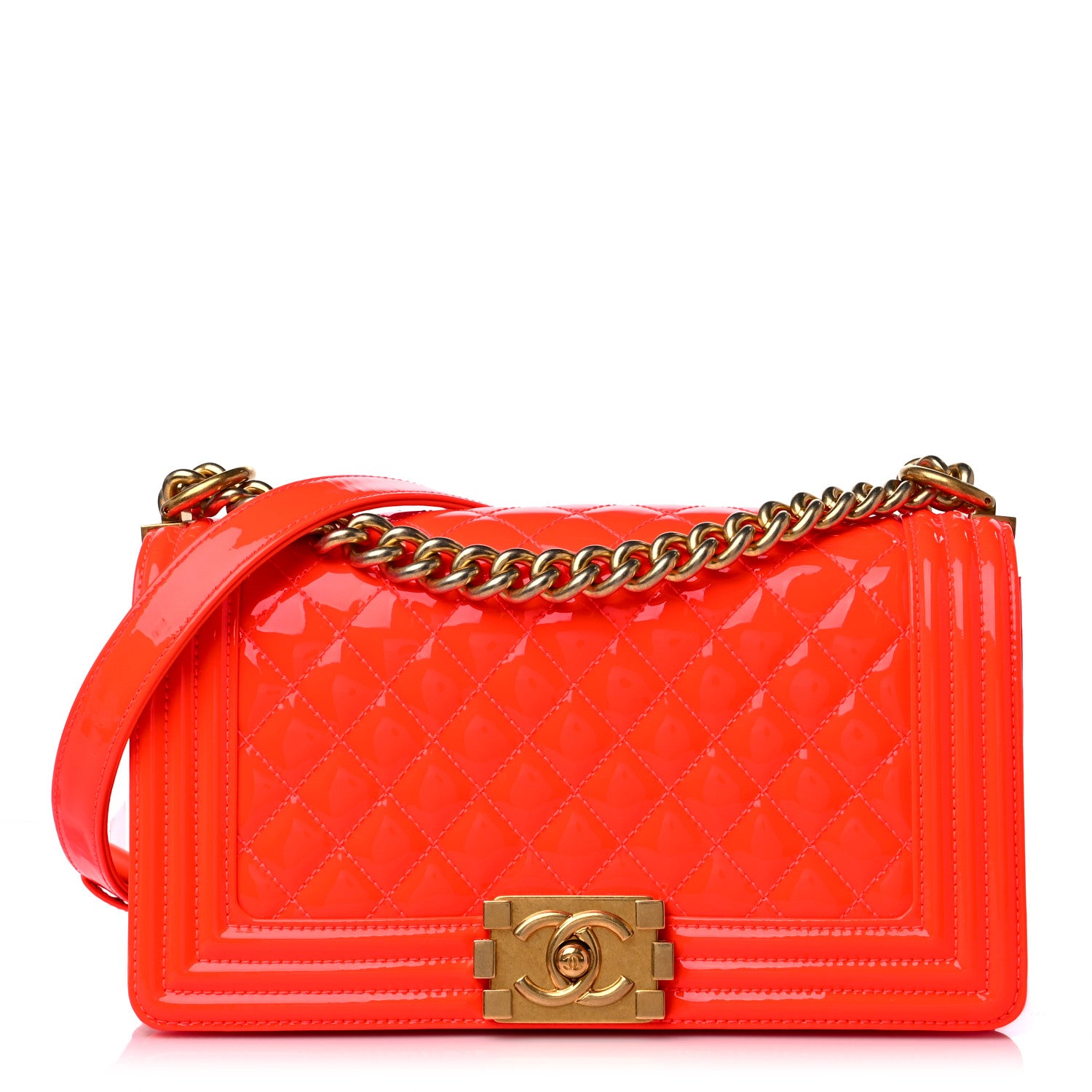 Chanel Patent Quilted Medium Boy Flap Orange 1 of 10
