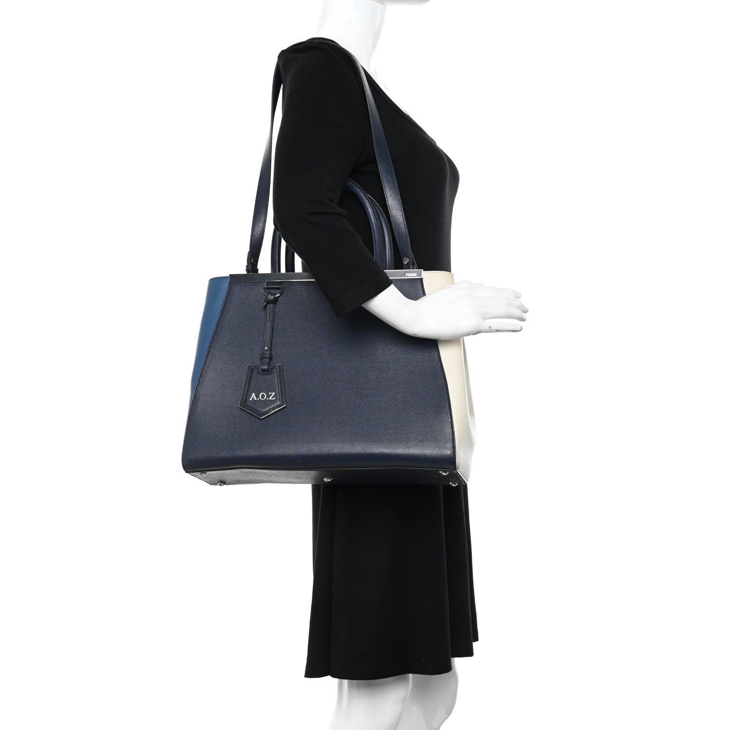 Fendi Vitello Elite Colorblock Regular 2Jours Tote Blackboard Cobalto White 2 of 10