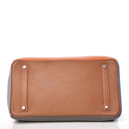 Hermes Taurillon Clemence Arlequin Birkin 35 Orange Sanguine Gold Bleu Lin Bleu Hydra Etain 6 of 35
