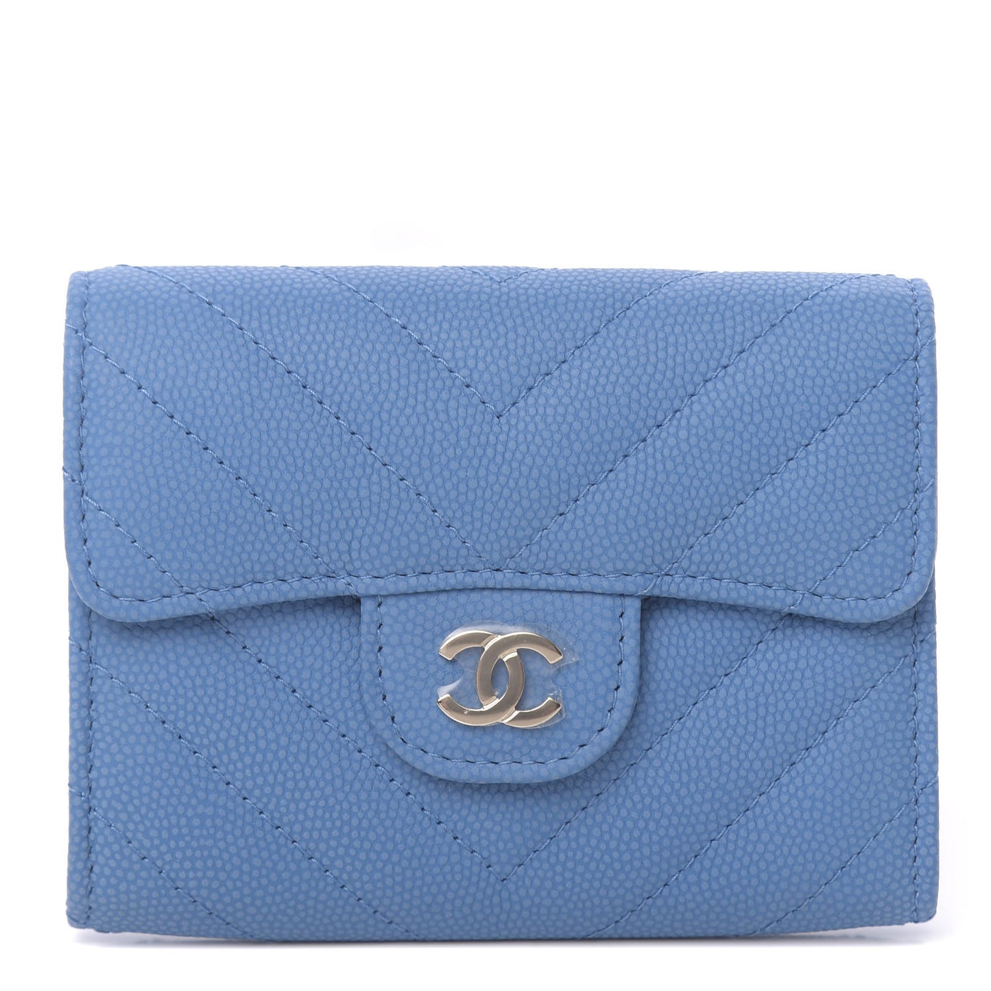 Caviar Flat Chevron Quilted Flap Card Holder Blue