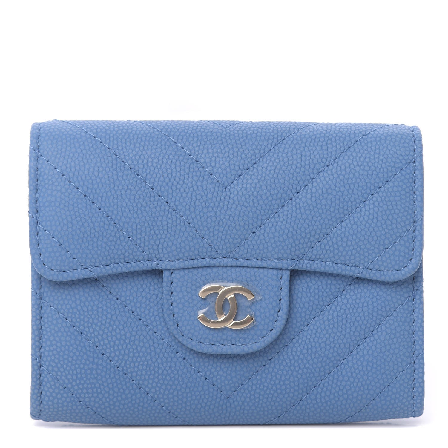 Chanel Caviar Flat Chevron Quilted Flap Card Holder Blue 1 of 9