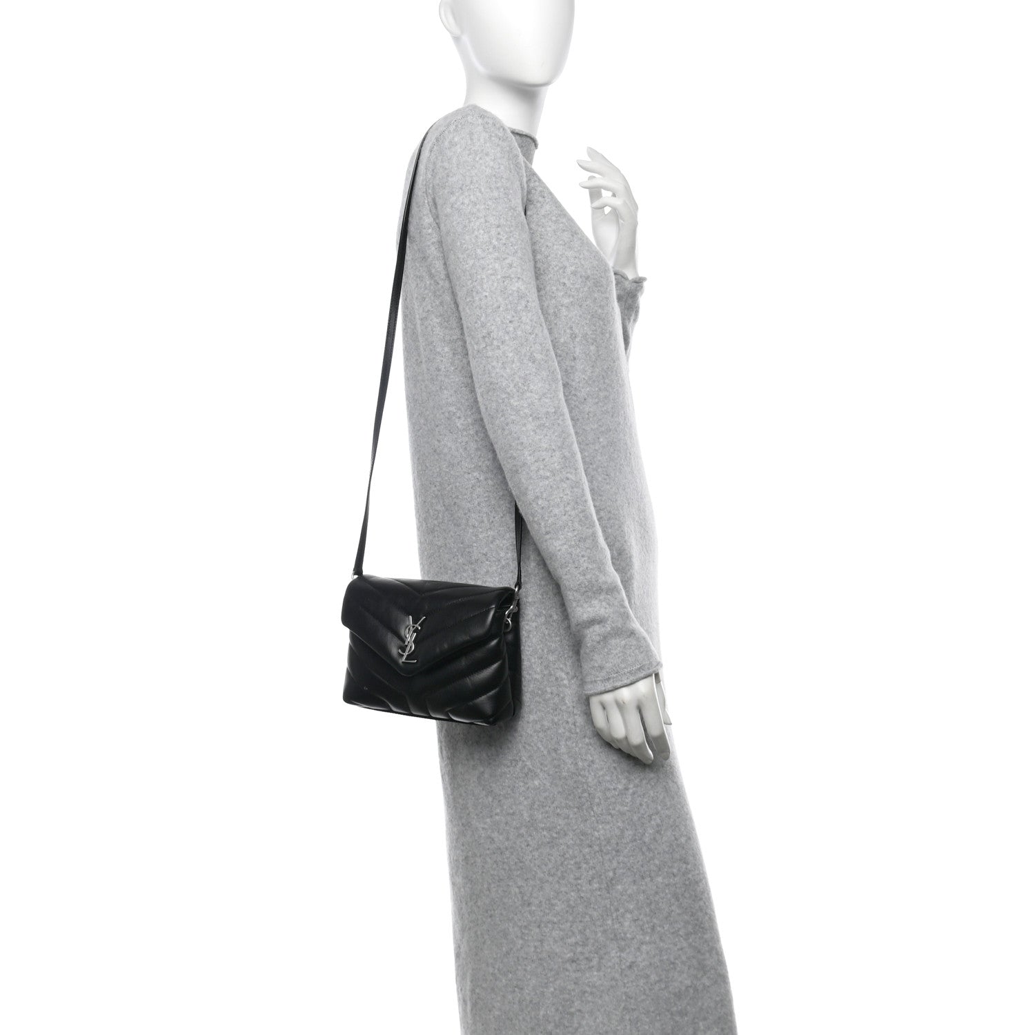 Saint Laurent Calfskin Y Quilted Monogram Toy Loulou Crossbody Bag Black 2 of 10