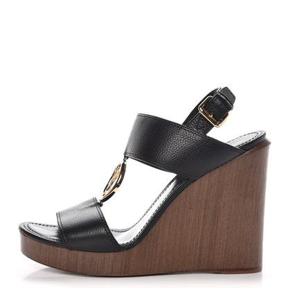 Louis Vuitton Calfskin Vedette Wedge Sandals 41 Black 1 of 10