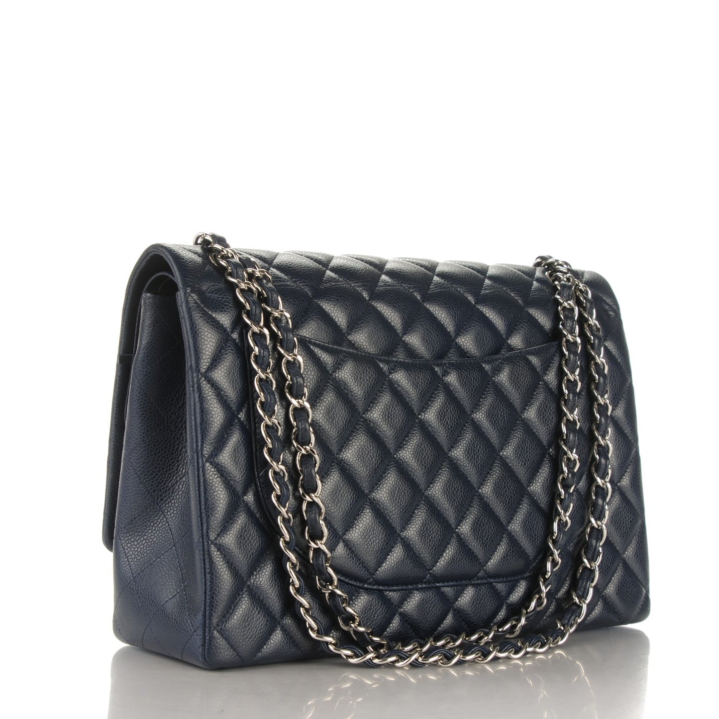 Caviar Quilted Maxi Double Flap Navy Blue
