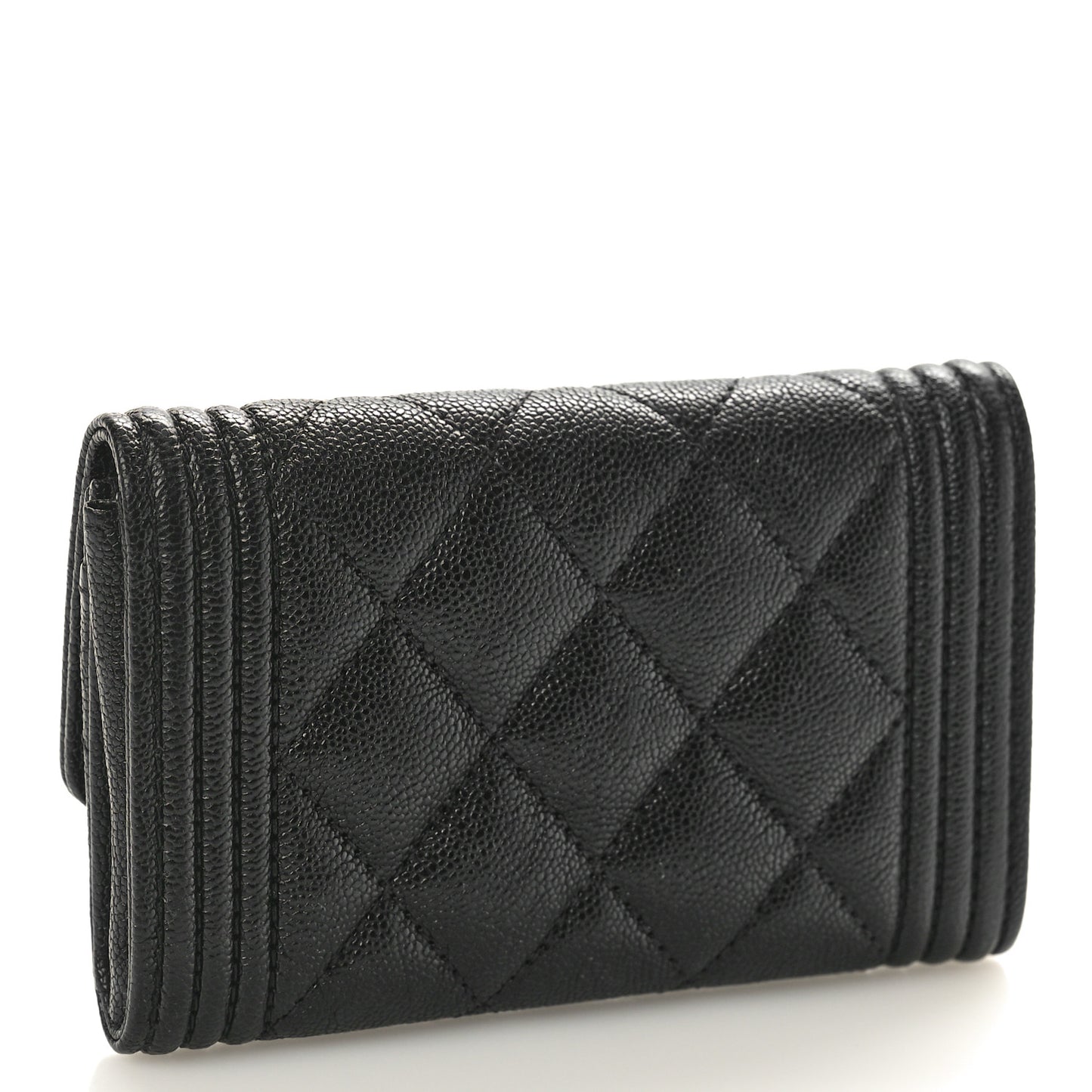 Caviar Quilted Boy Flap Card Holder Black