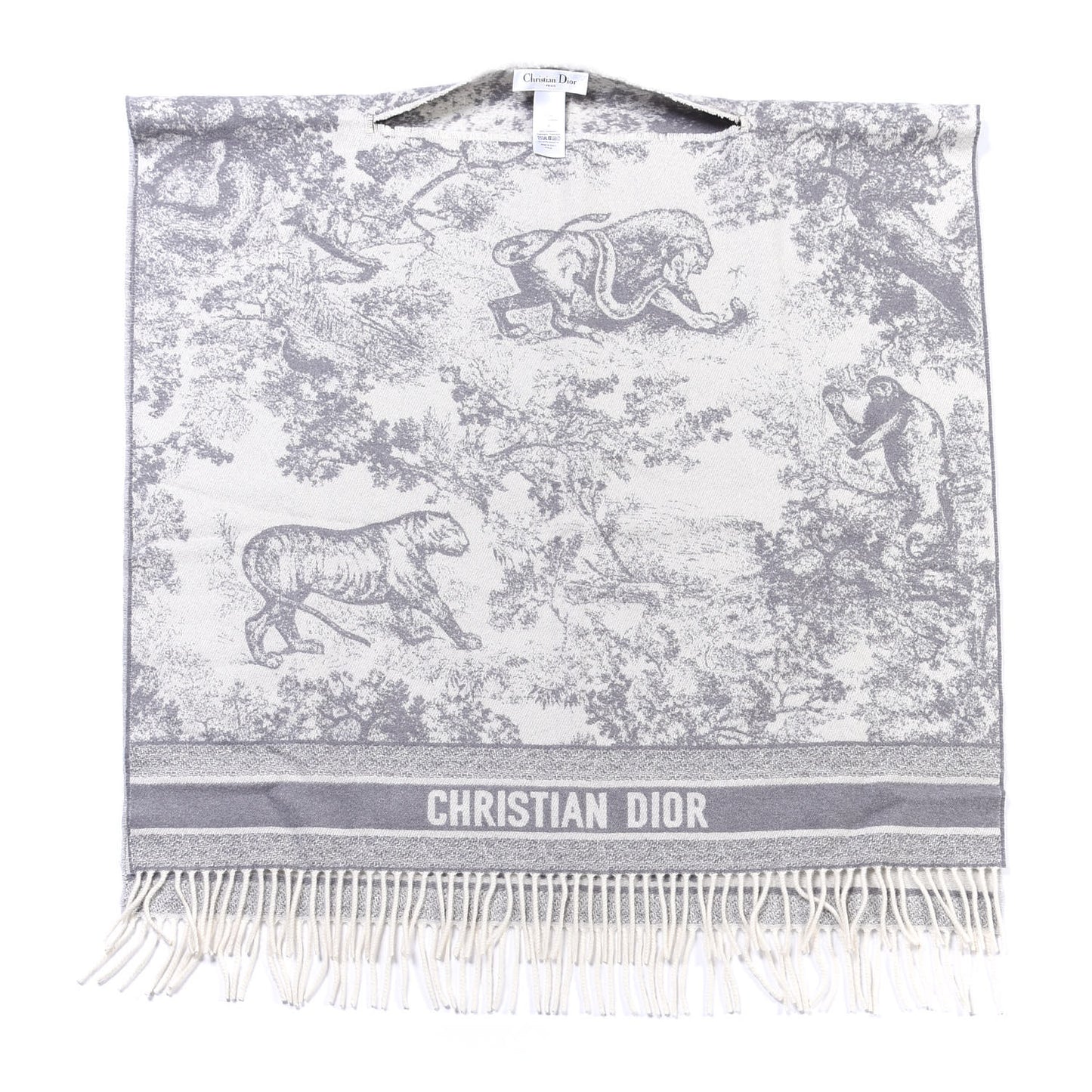 Cashmere Toile De Jouy Poncho Grey