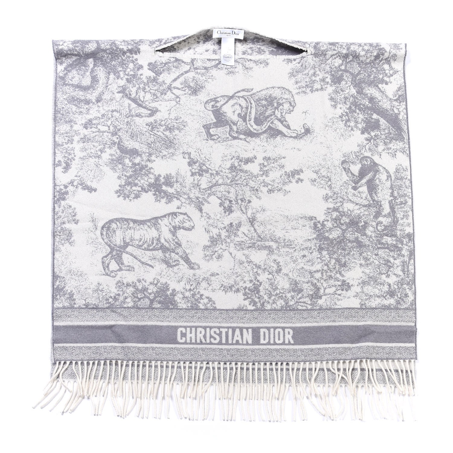 Christian Dior Cashmere Toile De Jouy Poncho Grey 2 of 4