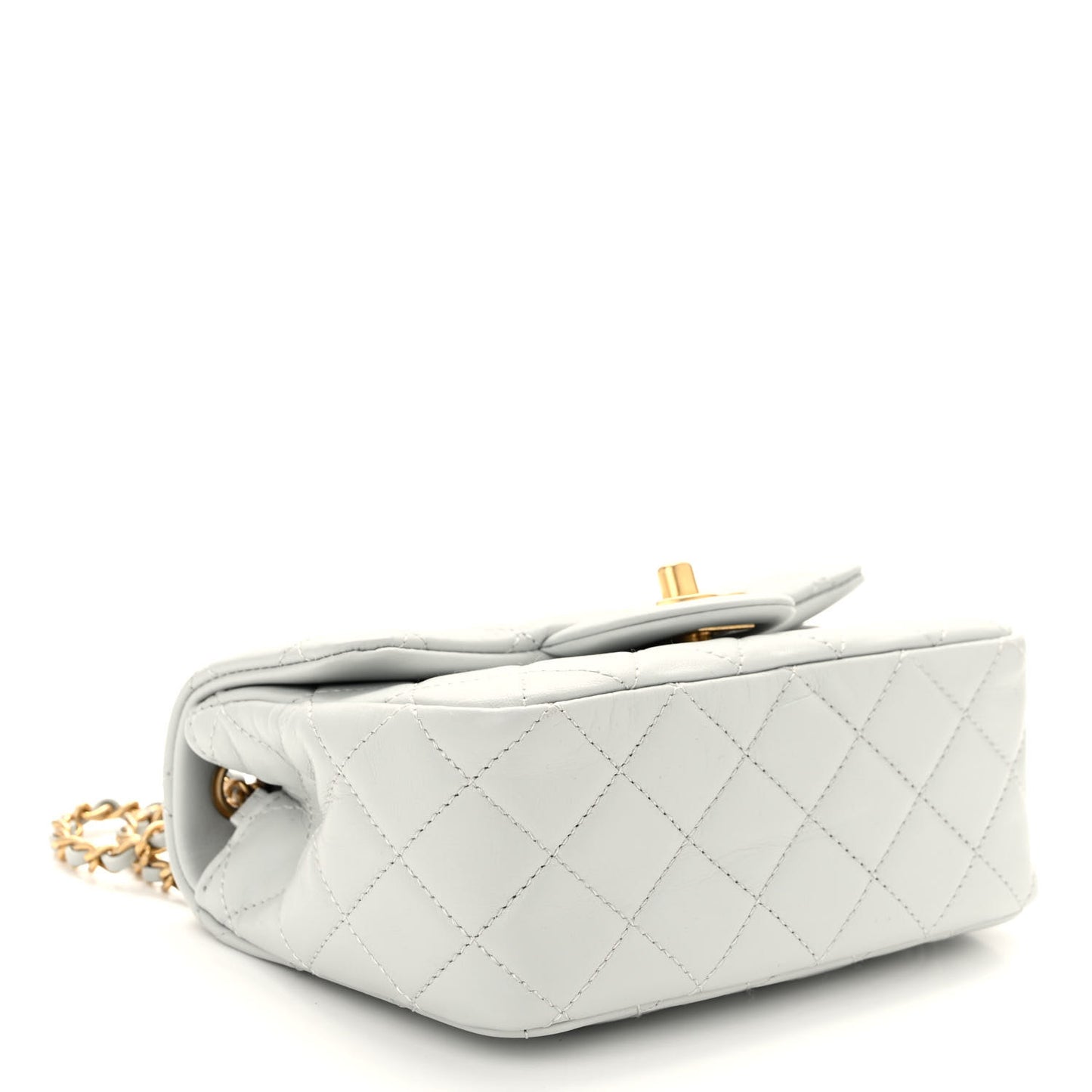Lambskin Quilted Mini Pearl Crush Flap Light Grey