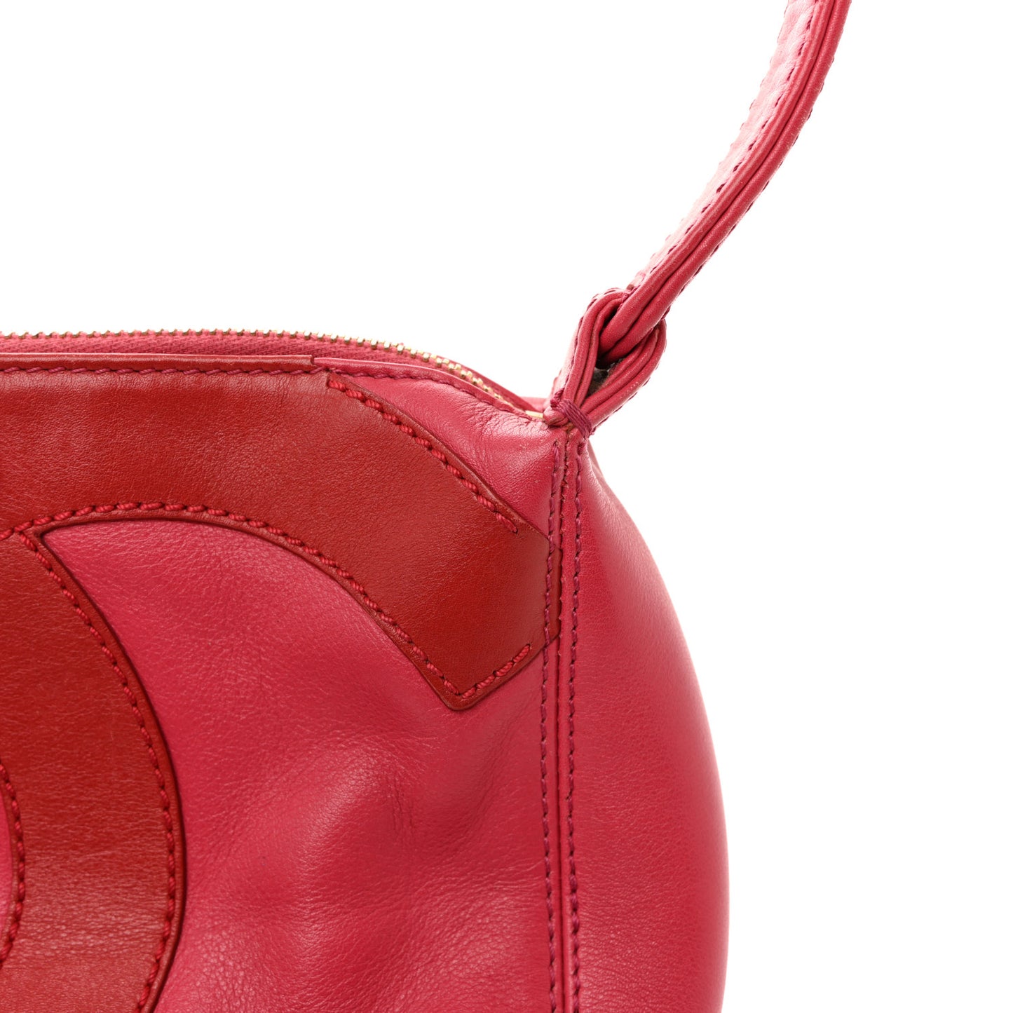 Calfskin Small CC Stitched Shoulder Bag Pink Red