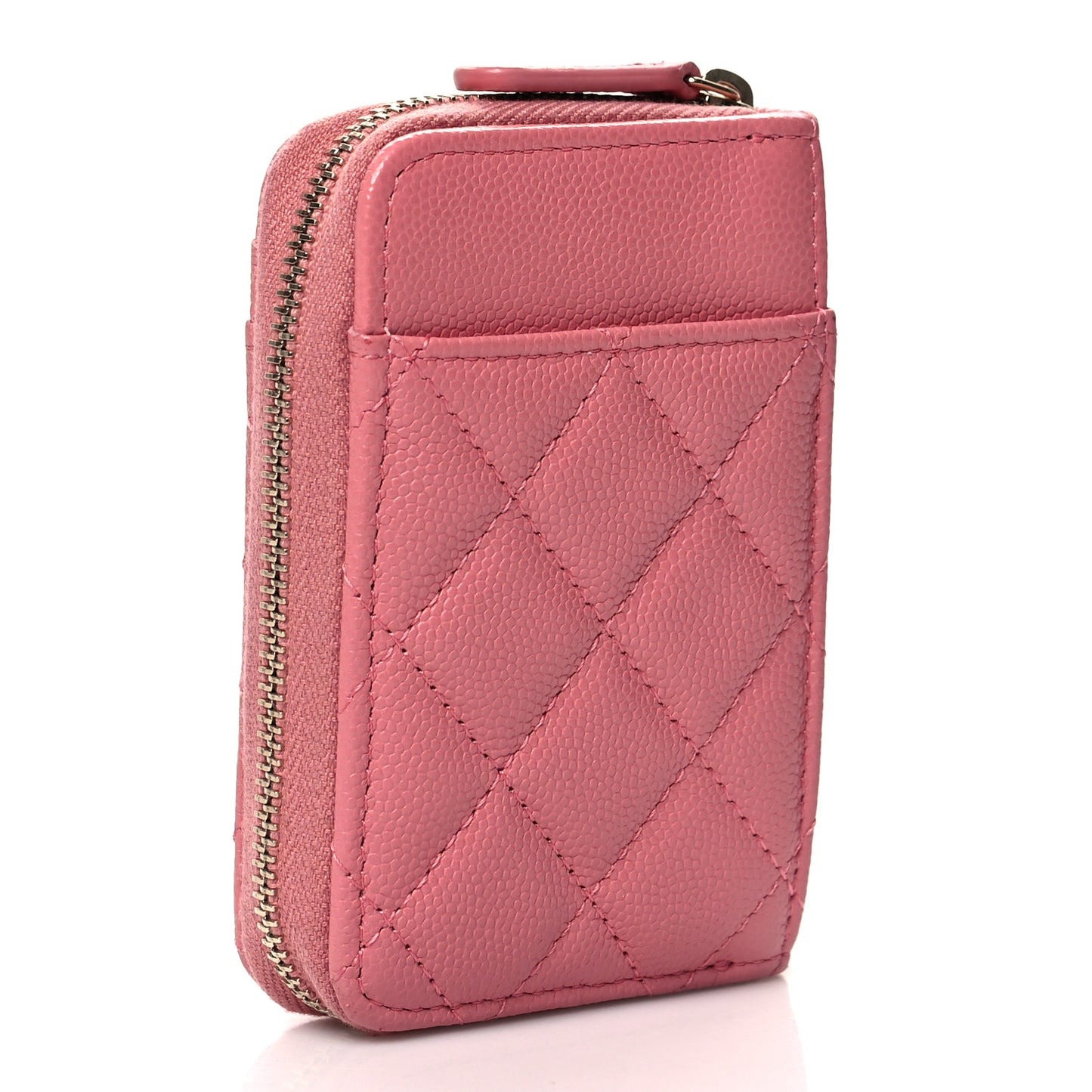 Caviar Quilted Zip Card Holder Pink