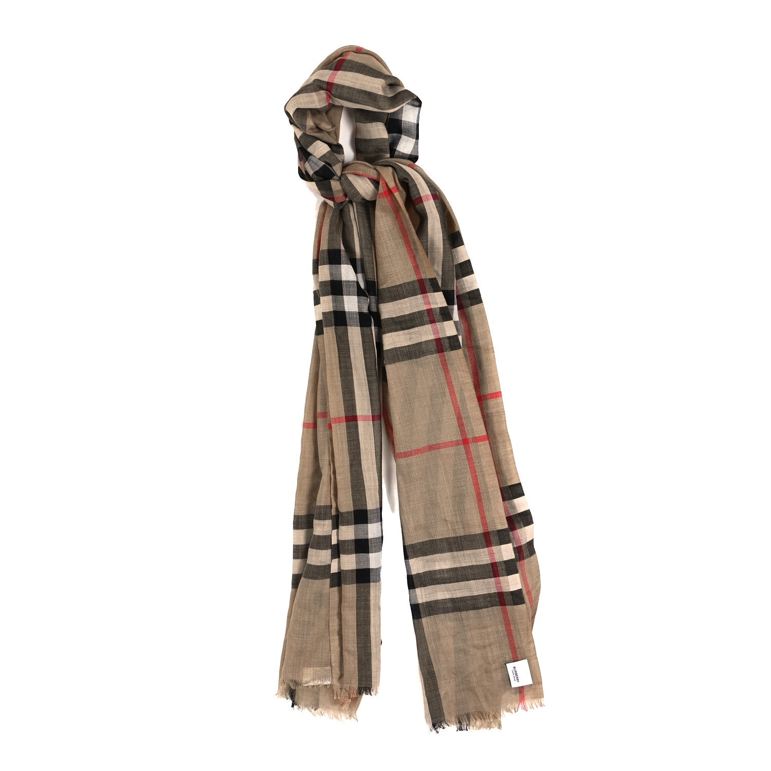 Burberry Wool Silk Gauze Giant Check Lightweight Scarf Camel 1 of 3